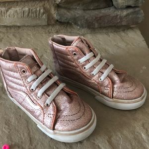Girls Pink Glitter High Top Vans